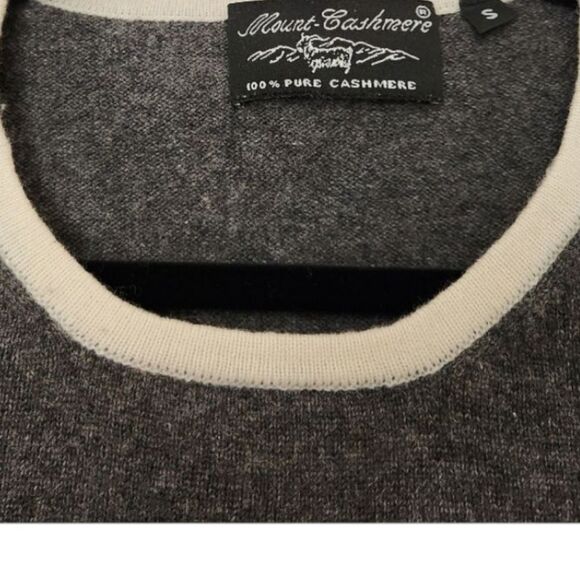 💯 Cashmere Gray Cashmere Short Sleeve Sweater White Piping S - Picture 2 of 6